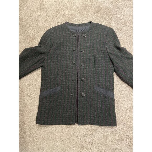 VTG CORE PLAY Women's Wool Double Breasted Gray Checked Jacket Military SZ 12 - Picture 7 of 12